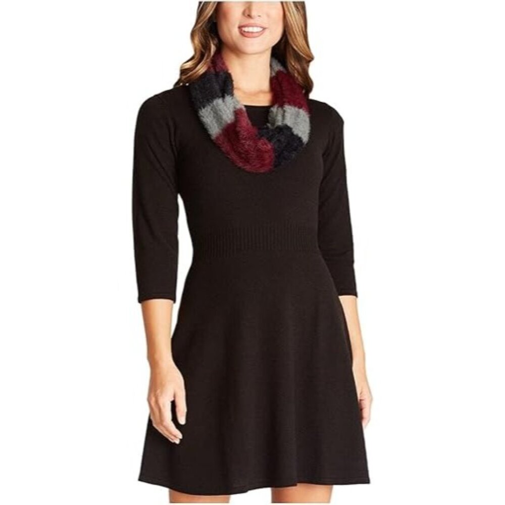 BCX Womens Fit & Flare Dress Juniors Sweater Stretch 3/4 Sleeve Black Size Small